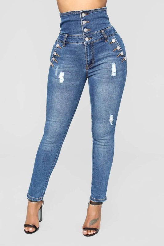 High Waist Skinny Ripped Denim Jeans | TrendyAffordables - TrendyAffordables - 0