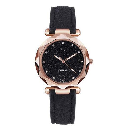 Starry Imitation Leather Watch | Chic Round Dial, Stainless Steel Buckle | TrendyAffordables - TrendyAffordables - 0