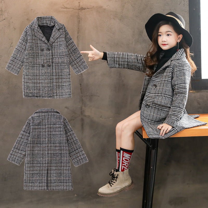 Stylish Gray Plaid Houndstooth Coat for Girls | TrendyAffordables - TrendyAffordables - 0