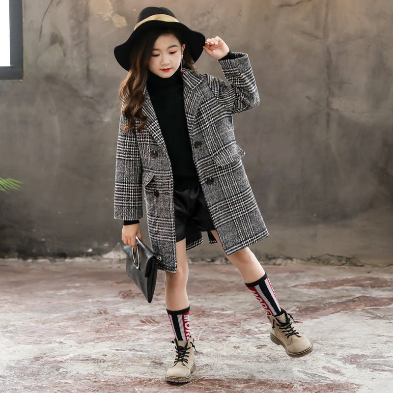 Stylish Gray Plaid Houndstooth Coat for Girls | TrendyAffordables - TrendyAffordables - 0