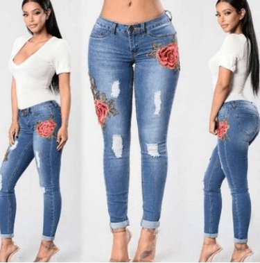 TrendyAffordables Embroidered Stretch Jeans | Women's Fashion - TrendyAffordables - 0