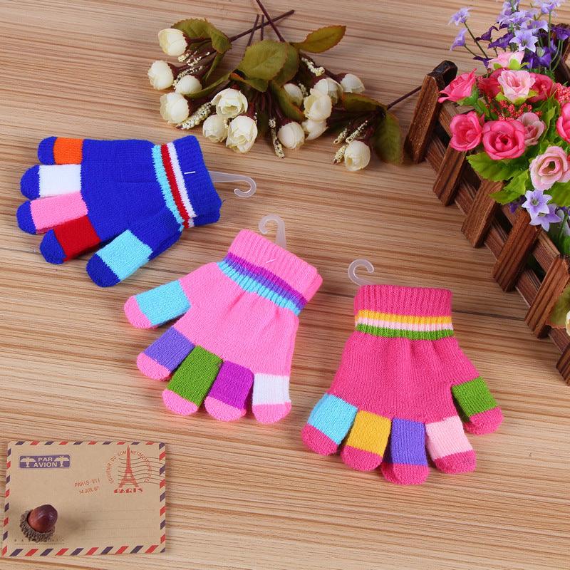 TrendyAffordables Knitted Colorful Striped Full Finger Warm Gloves - TrendyAffordables - 0