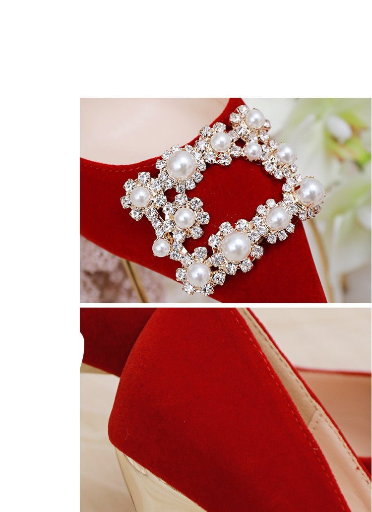 TrendyAffordables Pearl Rhinestone Stiletto Wedding Shoes - TrendyAffordables - 0