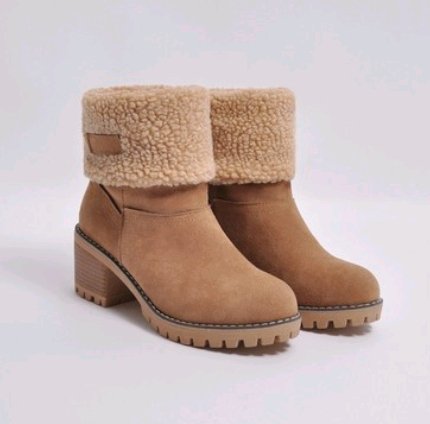 TrendyAffordables Thick Heel Suede Mid-Tube Snow Boots - TrendyAffordables - 0