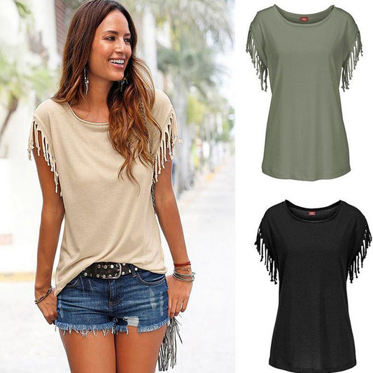 Women's TrendyAffordables Tassel T-Shirt | Stylish Cotton Tops - TrendyAffordables - 0