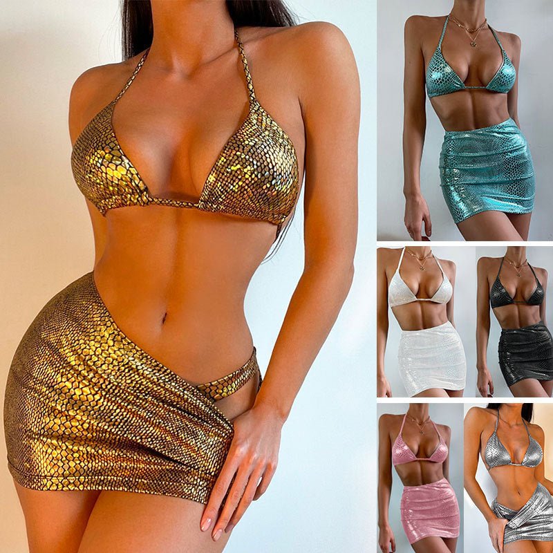 TrendyAffordables | Women's Snake Pattern 3-Piece Bikini Set with Cover Up Skirt - TrendyAffordables - 4